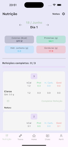 Orientação nutricional na aplicação DS Fitness