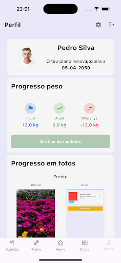 Acompanhamento da evolução na aplicação DS Fitness